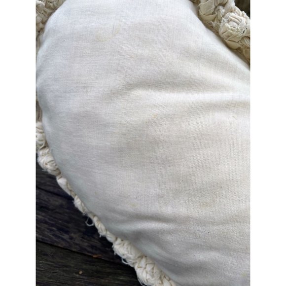 Vintage Heart Shaped Rag Rug Accent Pillow Farmhouse Primitive Blue White - Picture 8 of 16